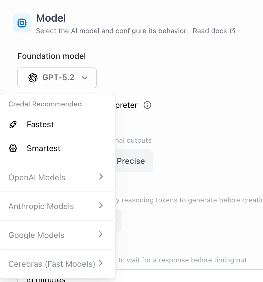 The model selection dropdown showing available AI models