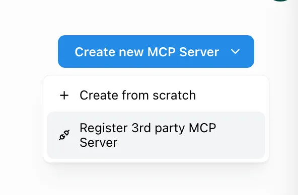 Import a Third-Party MCP Server option in the Create New MCP Server menu