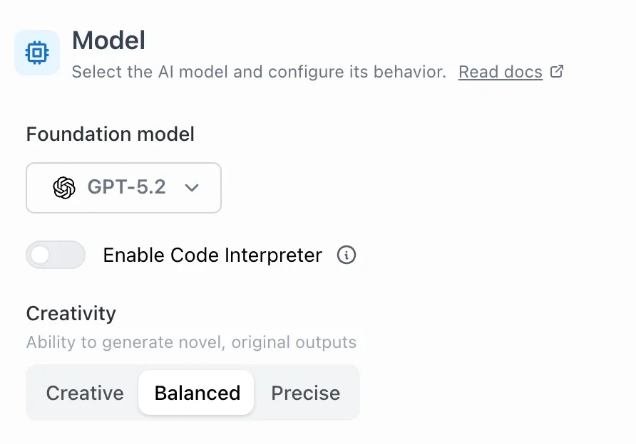 The creativity setting with precise, balanced, and creative options