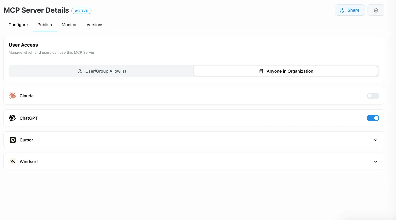 Publishing an MCP server to all users in ChatGPT across the organization