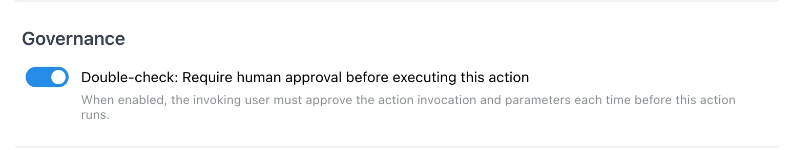 Governance toggle in action settings